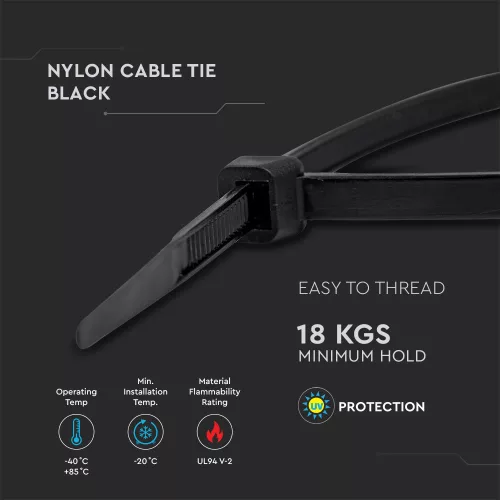 Cable Tie 3.5*300Mm Black (Flamability Material Rating - Ul94-V2) 100Pcs/Pack