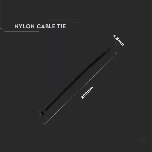 Cable Tie 4.8*200Mm Black (Flamability Material Rating - Ul94-V2) 100Pcs/Pack