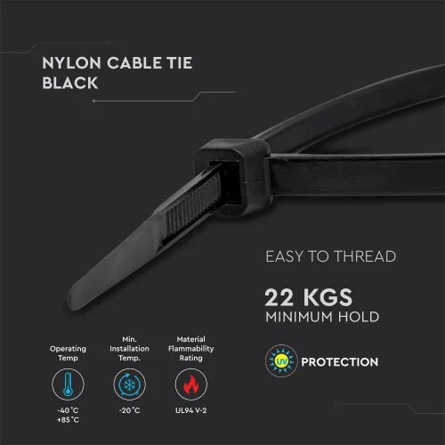 Cable Tie 4.8*200Mm Black (Flamability Material Rating - Ul94-V2) 100Pcs/Pack