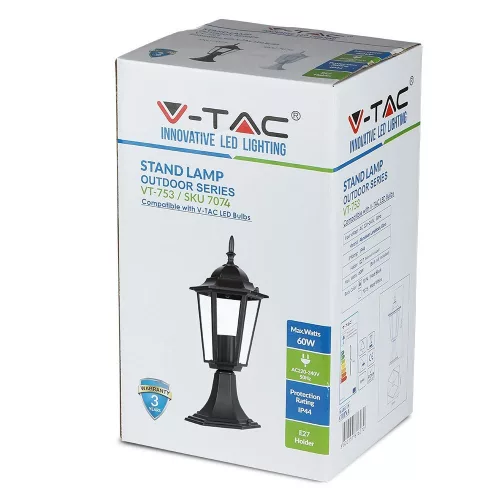 VT-753 E27 Standlamp- Matt Black