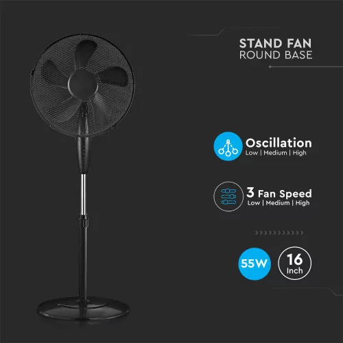 VT-5016-5 55W Stand Fan With 410Mm Round Base-4 Buttons-5 Blades(16Inch)