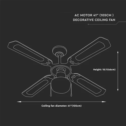 VT-6042-4 50W Ceiling Fan With Light Kit -Pull Chain Control-4 Blades-Ac Motor