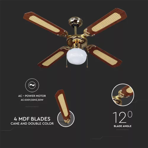 VT-6042-4 50W Ceiling Fan With Light Kit -Pull Chain Control-4 Blades-Ac Motor