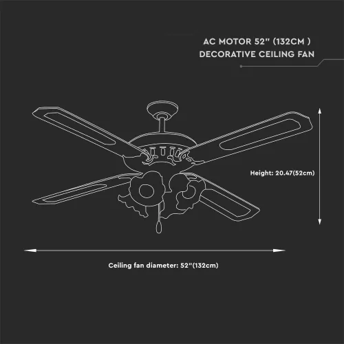 VT-6056-4 55W Ceiling Fan With 4 Light -Pull Chain Control-4 Blades-Ac Motor