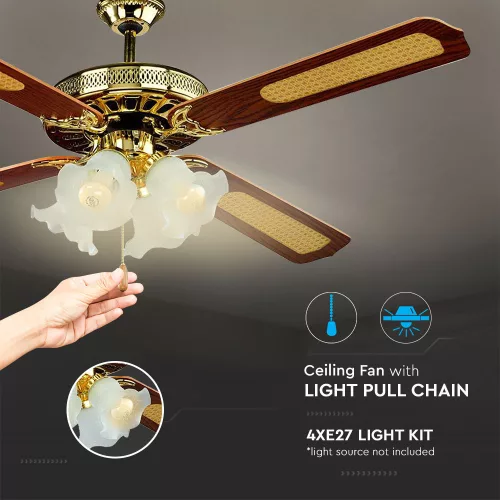 VT-6056-4 55W Ceiling Fan With 4 Light -Pull Chain Control-4 Blades-Ac Motor