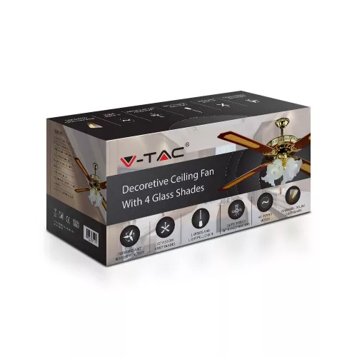 VT-6056-4 55W Ceiling Fan With 4 Light -Pull Chain Control-4 Blades-Ac Motor