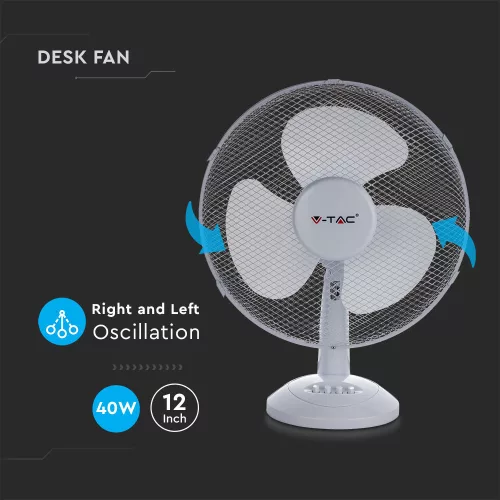 VT-4012-3 40W Desk Fan With Knock-Down Base-4 Buttons-3 Blades(12Inch)