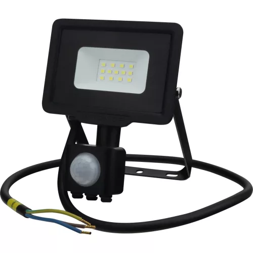 LED SMD FLOODLIGHT BLACK 10W 800LM AC220-265V 120° IP65 2700K 70CM CABLE - WITH SENSOR