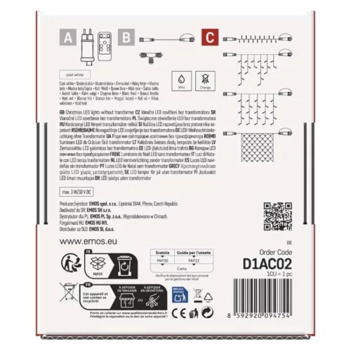 Standard LED collapsible Christmas string, 5 m, outdoor and indoor, cold white