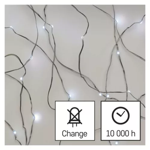LED Christmas nano light string, silver, 0.9 m, 2x AA, indoor, cold white, timer