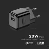 VT-5320 20W Charging Adapter 1 Pd+1 Qc Port Black