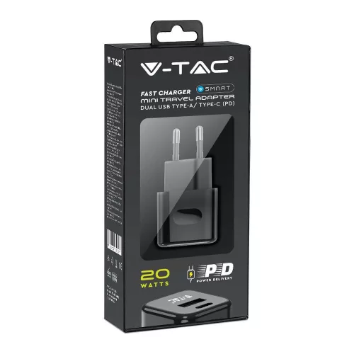 VT-5320 20W Charging Adapter 1 Pd+1 Qc Port Black