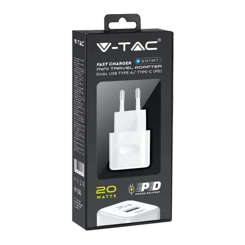 VT-5320 20W Charging Adapter 1 Pd+1 Qc Port White
