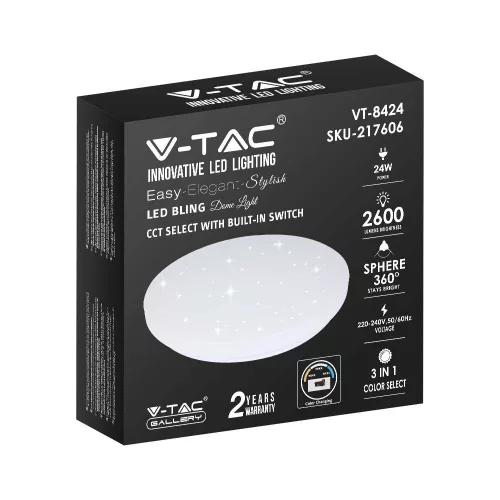 LED luminaire, ceiling, 24W, surface-mounted, 35 cm, round, UFO, crystal effect, CCT, 3 color temperatures, 3in1