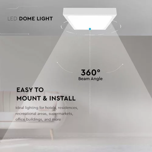 VT-8618 18W Led Dome Light 6500K Square White Frame Ip44