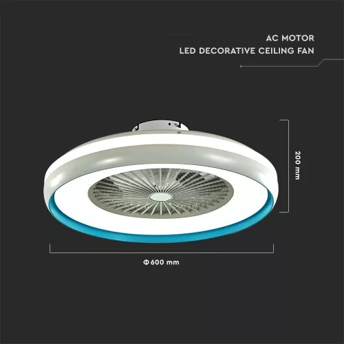 VT-5022 45W Fan With Ceiling Light & Rf Control Cct:3 In 1-Ac Motor-Blue Ring