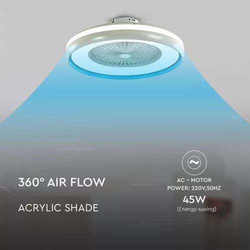 VT-5022 45W Fan With Ceiling Light & Rf Control Cct:3 In 1-Ac Motor-Blue Ring