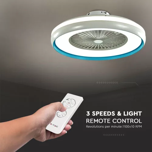 VT-5022 45W Fan With Ceiling Light & Rf Control Cct:3 In 1-Ac Motor-Blue Ring