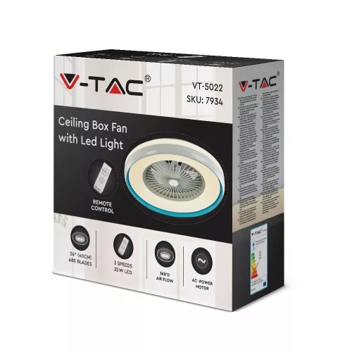 VT-5022 45W Fan With Ceiling Light & Rf Control Cct:3 In 1-Ac Motor-Blue Ring