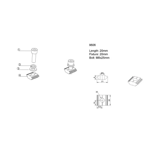 ALUMINIUM TT Nut FOR SOLAR PANEL M8*25mm