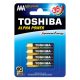 AA (LR03) 1.5 Volt 4 pieces , long-lasting , battery , Alpha Power , TOSHIBA