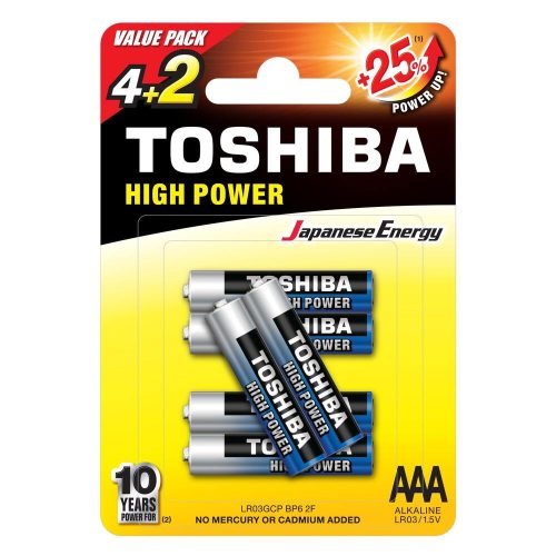 AAA (LR03) 1.5 Volt 6 pieces High Power TOSHIBA
