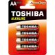 AA (LR6) 1.5 Volt 4 pieces Long-lasting Red Alkaline TOSHIBA