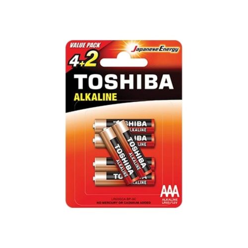 AA (LR03) 1.5 Volt 6 pieces , long lasting , battery , Red Alkaline , TOSHIBA