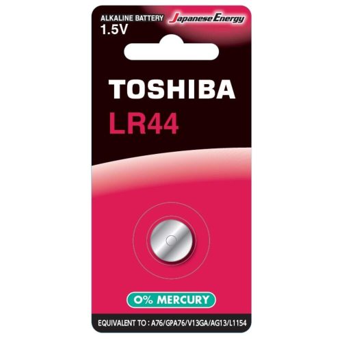 Button cell battery LR44, flat cell, 1.5 Volt, 1 piece, long-lasting, battery, mercury-free, TOSHIBA