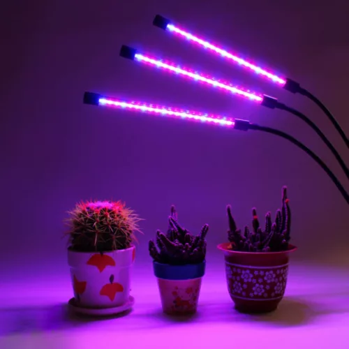 Plant growing LED lamp, 3 arms, 12 Watt, USB, pinchable, dimmable, timeable, IP44
