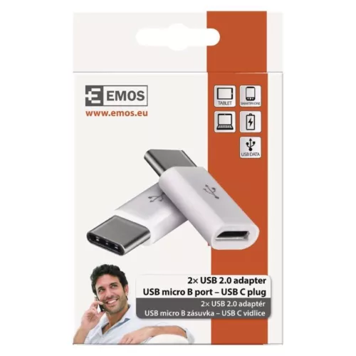 Adapter micro USB-B 2.0 / USB-C 2.0, white, 2 pcs