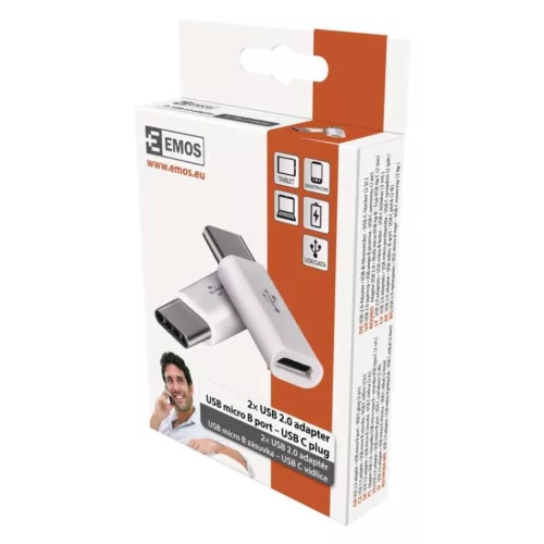 Adapter micro USB-B 2.0 / USB-C 2.0, white, 2 pcs