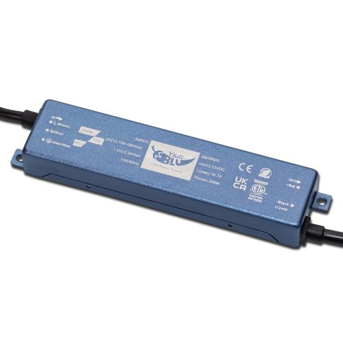 Super Small Waterproof Power Supply 200W, 12V, 16.7A, IP67, Size: 172x37x20.6mm