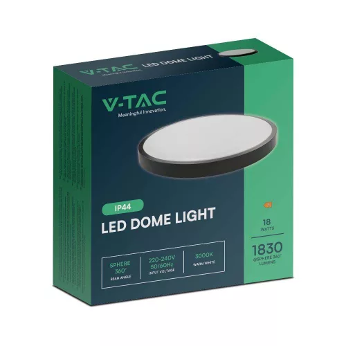 VT-8618 18W Led Dome Light 4000K Round Black Frame Ip44