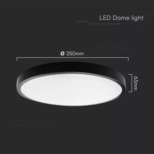 VT-8618 18W Led Dome Light 6500K Round Black Frame Ip44