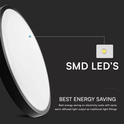 VT-8618 18W Led Dome Light 6500K Round Black Frame Ip44