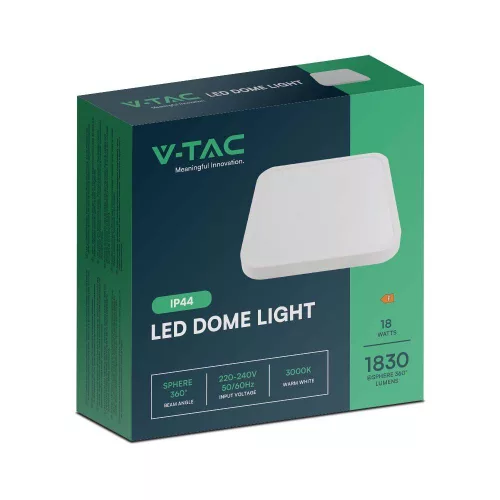 VT-8618-N 18W Led Dome Light 6500K Square White Frame Ip44