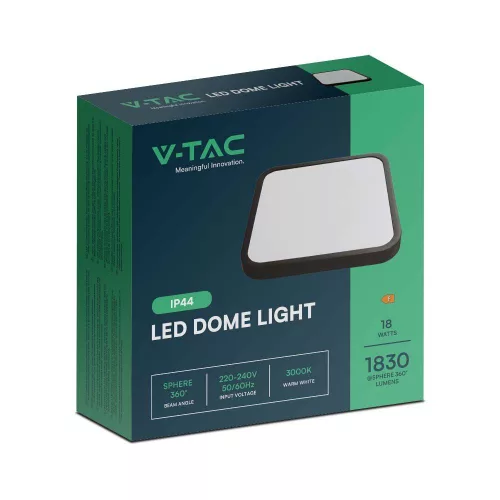 VT-8618 18W Led Dome Light 3000K Square Black Frame Ip44