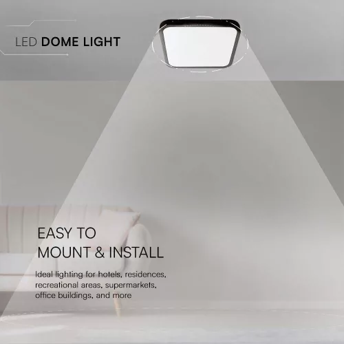 VT-8618 18W Led Dome Light 4000K Square Black Frame Ip44