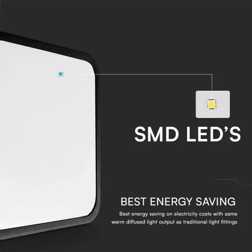 VT-8618 18W Led Dome Light 6500K Square Black Frame Ip44