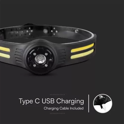 VT-9901 3W Smd + 5W Cob Silicon Head Light With Belt Rechargeable Ip43
