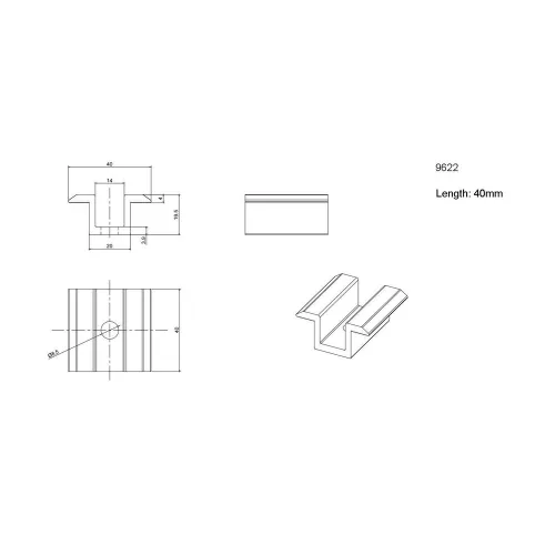 MIDDLE CLAMP 20mm-WIDE/19mm-HIGH - ALUMINIUM