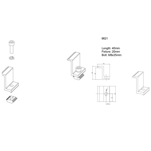 END CLAMPS M8*25mm for SOLAR PANEL 30mm