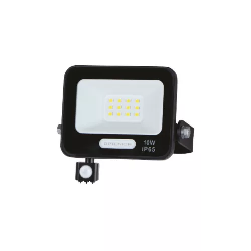 LED SMD FLOODLIGHT BLACK 10W 90lm/W AC180-265V 120° IP65 4000K + SENSOR - 15cm CABLE