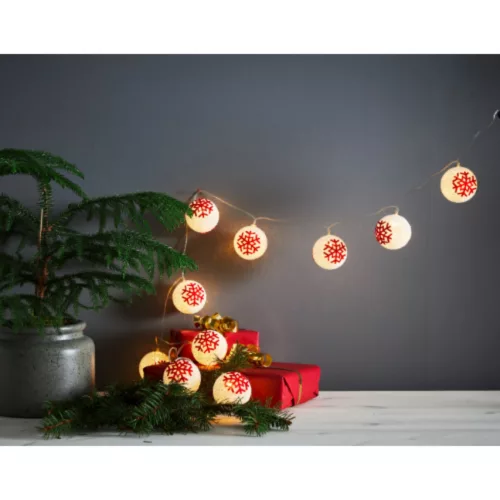 Fényfüzér piros hópihe 3AA 10LED 1,3m