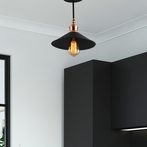 Modern Black Chandelier, 24 cm, Metal Body, E27 Socket