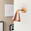 Industrial Copper Wall Lamp, Metal & Wooden Base, 14cm