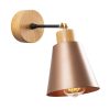 Industrial Copper Wall Lamp, Metal & Wooden Base, 14cm