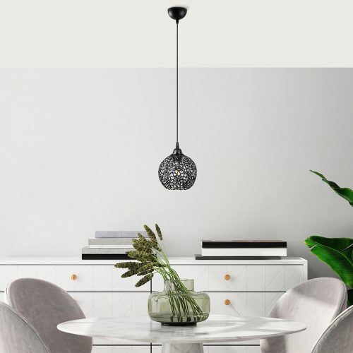 Modern Black Chandelier, Metal Body, Adjustable Height