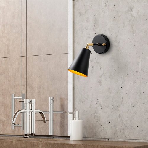Industrial Wall Lamp, Black & Gold, E27 Socket, 10x26cm